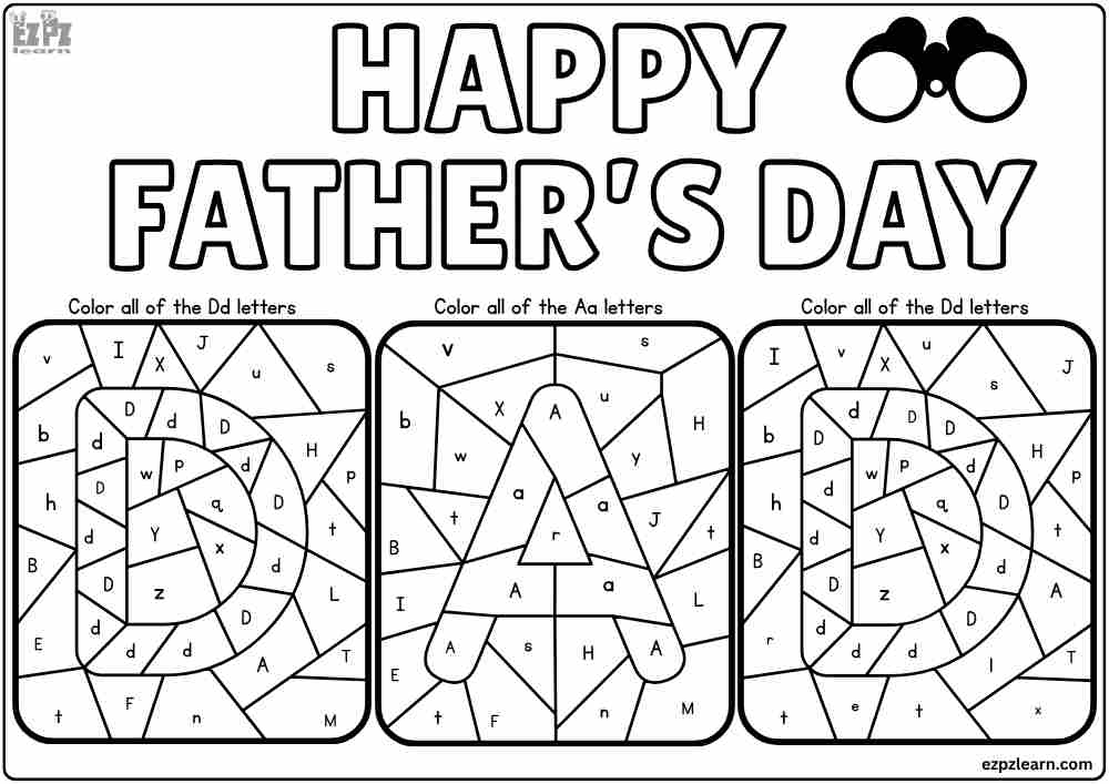 Father's Day Coloring Activity Color the letters to find the hidden word.